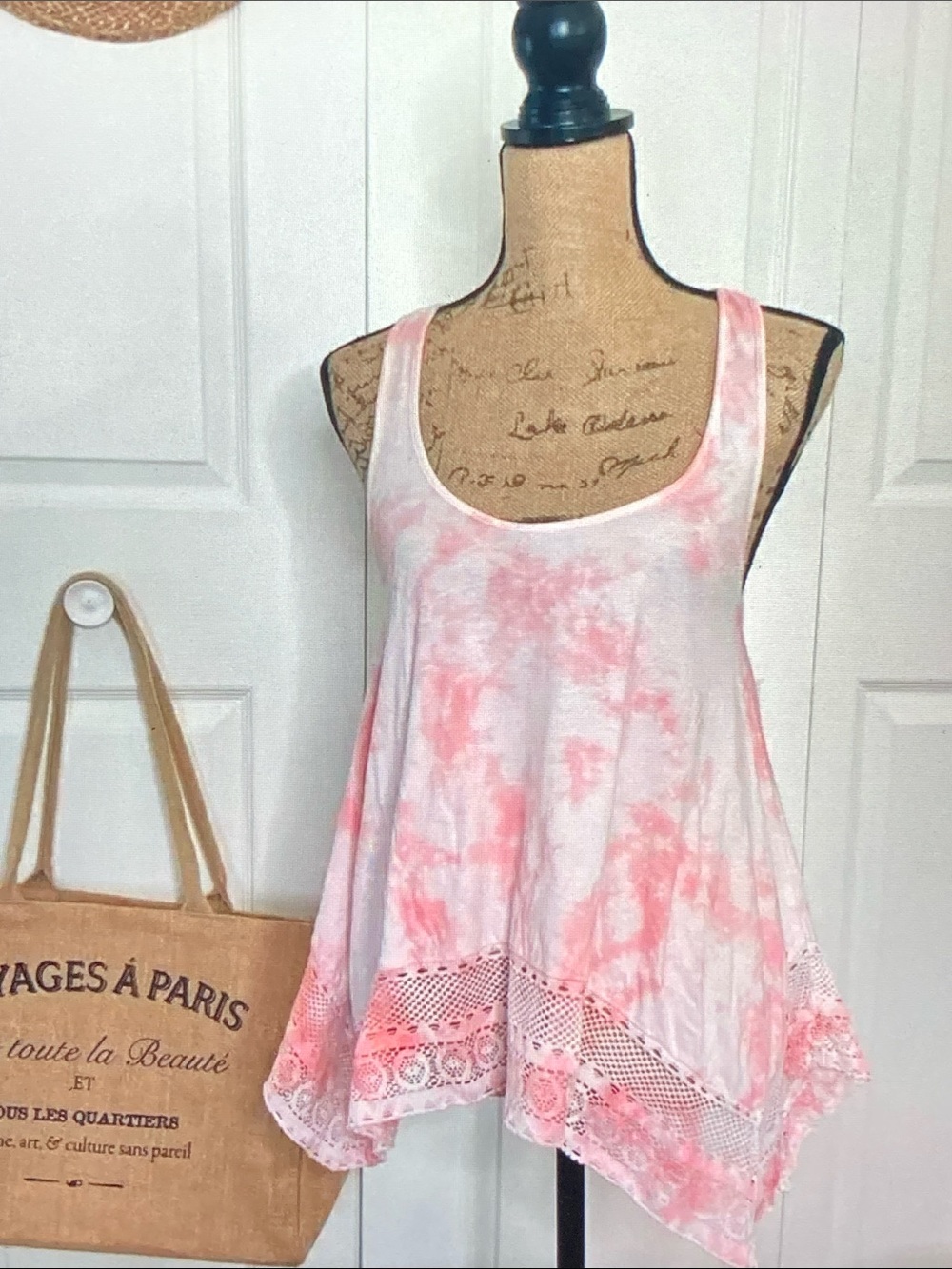 Roxy Pink Tie-Dye Lace-Hem Tank Top